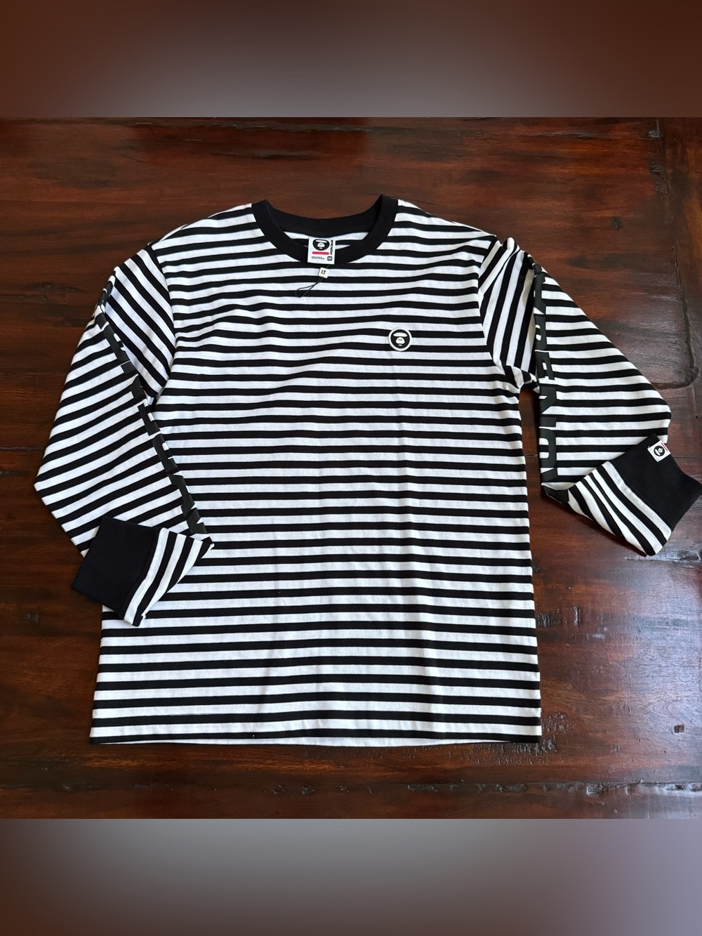 Bathing Ape Tee Shirt Men Size Medium Striped Long Sleeve Striped AAPE Line NWOT